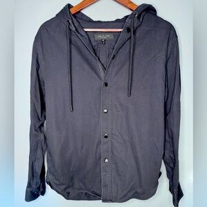 rag & bone Navy Hooded Snap Button Shirt Jacket | Size Small